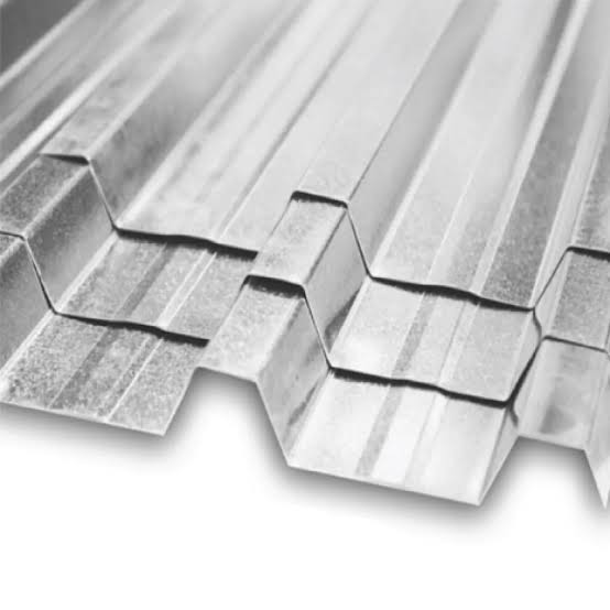 Close-up of galvanized IBR roof sheet profile